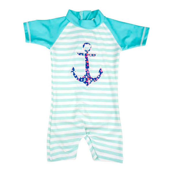 Baby Banz Short Sleeved One-Piece Girls Swimsuit - Anchor (6 Months, 8kg)