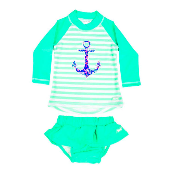 Baby Banz Long Sleeved Two-Piece Girls Swimsuit - Anchor (6 Months, 8kg)