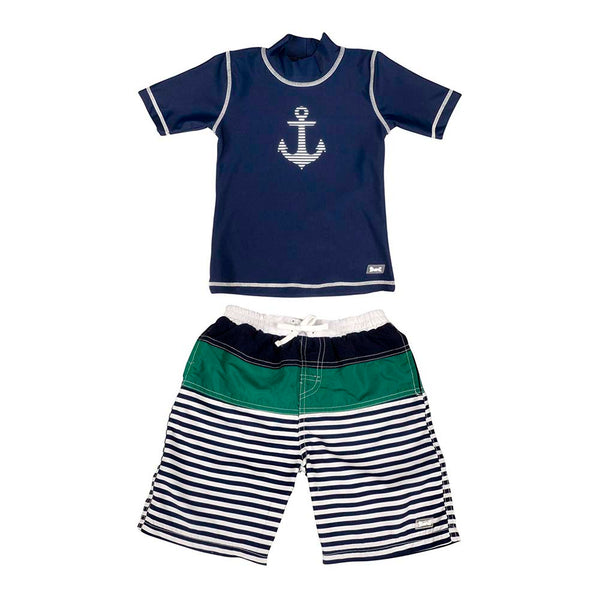 Baby Banz Short Sleeved Two-Piece Boys Swimsuit - Anchor (24 Months, 12kg and up)