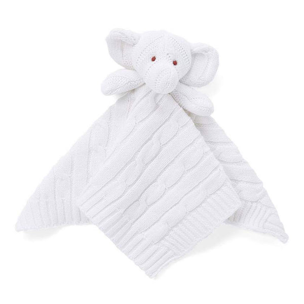 Baby Mode Signature Elephant Knit Security Blanket - White