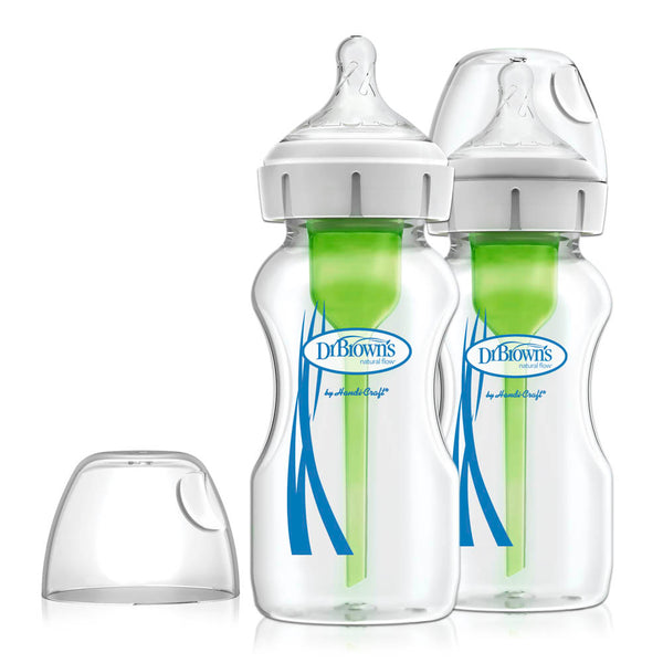 Dr. Brown's Anti-Colic Options+ 2-Pack Wide Neck Glass Baby Bottles - 9oz