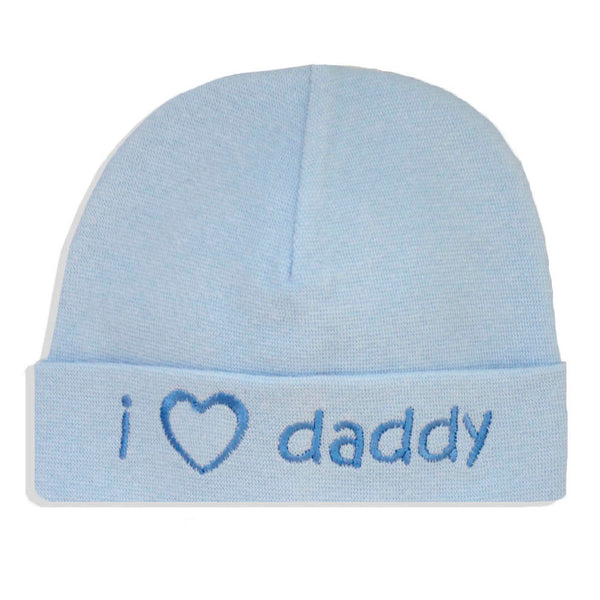 Itty Bitty Baby Embroidered Hat - I love Daddy Blue (0-6 Months)
