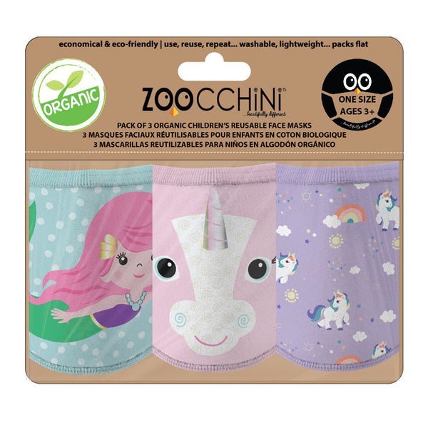 Zoocchini 3-Pack Organic Reusable Kids Masks - Unicorn (3 Years+)