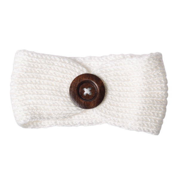 Lox Lion Knitted Buttoned Headband - White