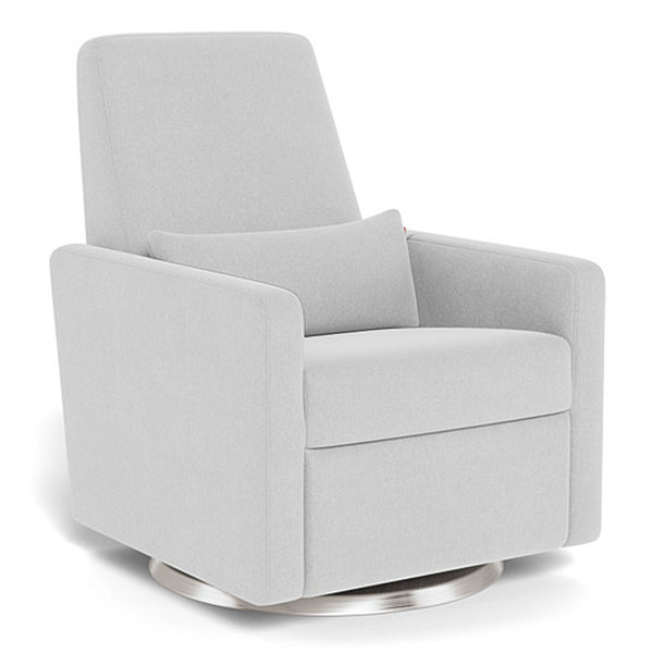 Monte Grano Glider Recliner with Matching Pillow - Ash Fabric with Swivel Stainless Steel Base