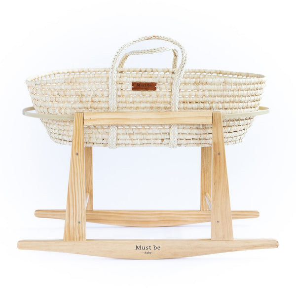 Must Be Baby Boho Collection Moise Complete Rattan Moses Basket with Support Stand and Mattress