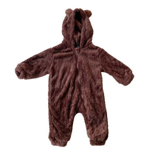 Belan.J Fuzzy Fleece Hooded Jumpsuit - Grizzly Bear (3-6 Months)