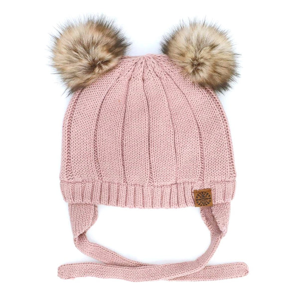 Calikids Cotton Knit Pom Pom Baby Winter Hat - Rose (Small, 3-9 Months)