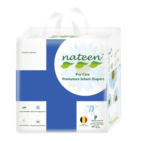 Nateen Biodegradable Premium Baby Diapers - 50ct (Premature, up to 3 kg)
