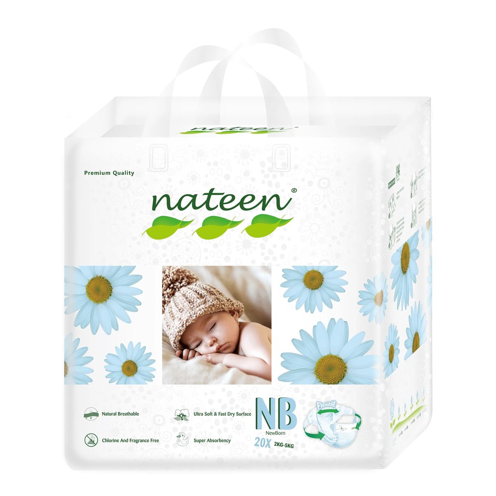 Nateen Biodegradable Premium Baby Diapers 20ct (Newborn, up to 5 kg