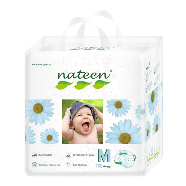 Nateen Biodegradable Premium Baby Diapers - 18ct (Medium, 4-9 kg)