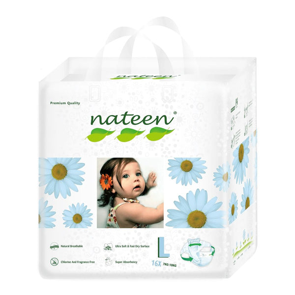 Nateen Biodegradable Premium Baby Diapers - 16ct (Large, 7-18 kg)