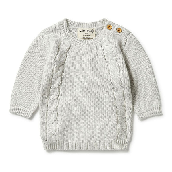 Wilson+Frenchy Knitted Mini Cable Jumper - Grey Melange (0-3 Months, 4-6 Kg)