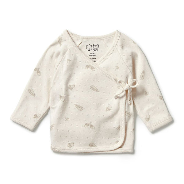 Wilson+Frenchy Organic Cotton Pointelle Long Sleeve Kimono Top - Little Acorn (0-3 Month, 4-6 Kg)