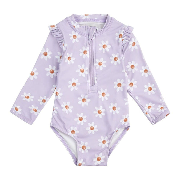 Peit Lem Long-Sleeve Swimsuit in Lavender Daisy Print