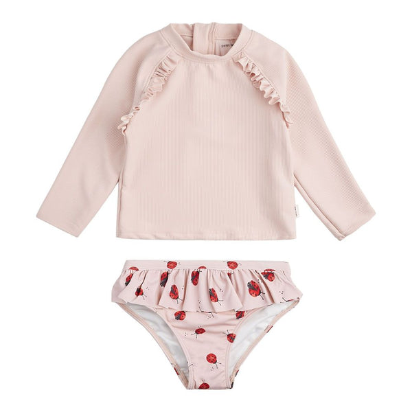 Petit Lem Long Sleeve Rashguard Set with Swim Diaper in Rose/Ladybug Print