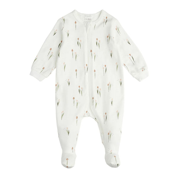 Petit Lem Organic Cotton Footed Sleeper in Off-White Tulips Print