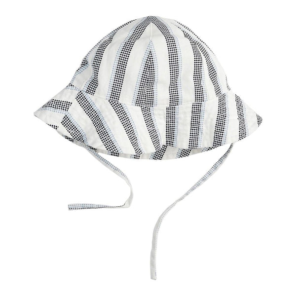 Petit Lem Striped Crosshatch Linen Hat in Blue Stripes