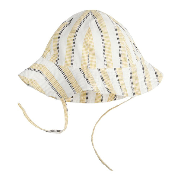 Petit Lem Striped Crosshatch Linen Hat in Canary Stripes
