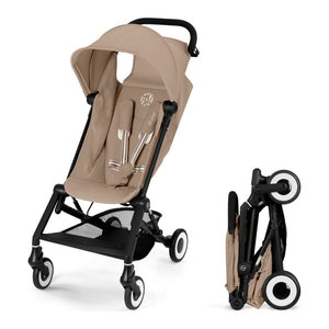CYBEX Agis Ultra-Compact Travel Stroller Almond Beige on Black Frame