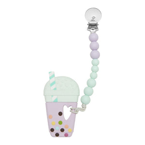 LouLou Lollipop Silicone Pacifier Clip Teether Set - Milk Bubble Tea Default Title
