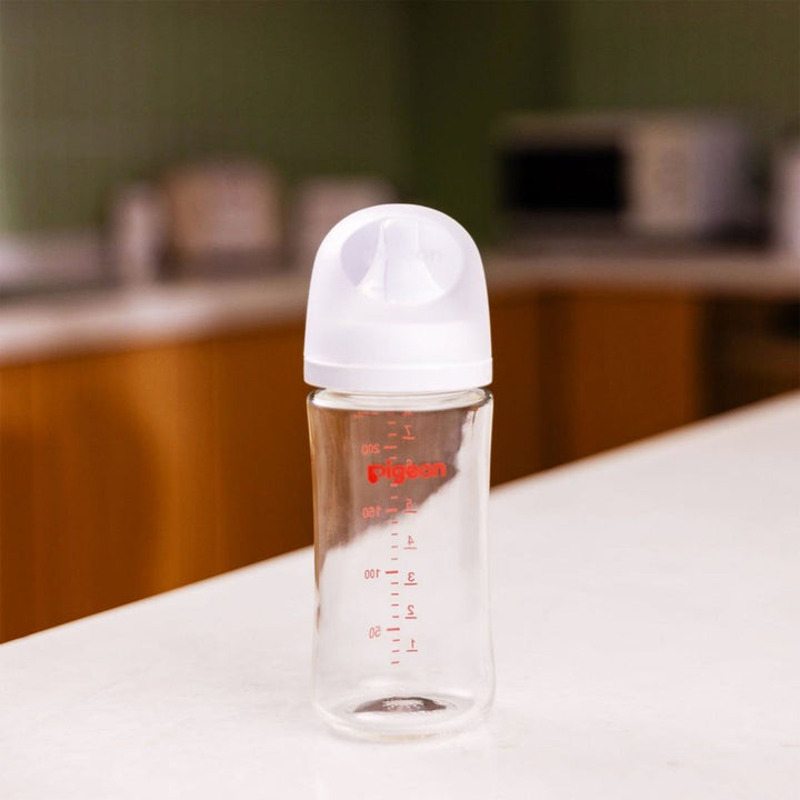 Pigeon 3-Pack 8oz Glass Baby Bottle with Size M Nipple (3 Months+)