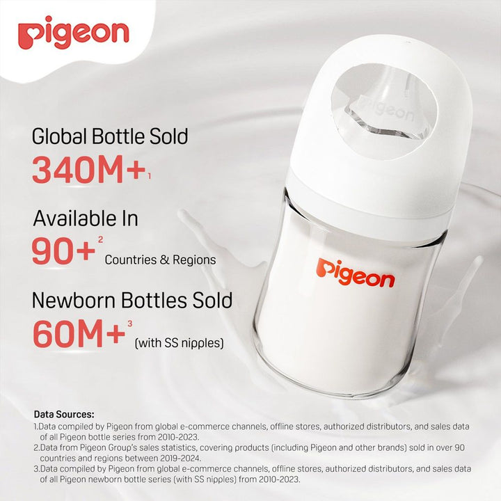 Pigeon 3-Pack 8oz Glass Baby Bottle with Size M Nipple (3 Months+)
