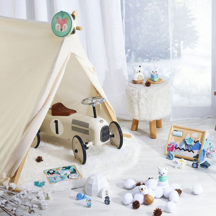 Vilac Ride-On Vintage Racing Car - White/Cream