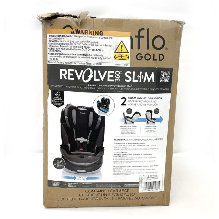 Evenflo GOLD Revolve360 Slim 2-In-1 Rotational Convertible Car Seat with Sensorsafe - Obsidian (100939) (Open Box)