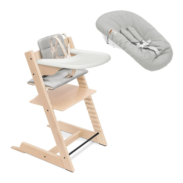 Stokke Tripp Trapp High Chair2 and Anthracite Cushion with Newborn Set and Table Tray Natural White