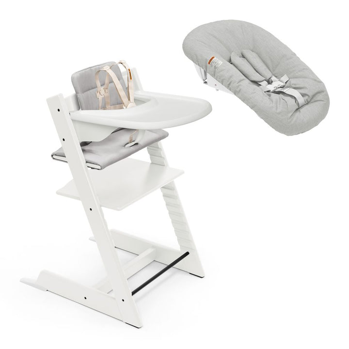 Stokke Tripp Trapp High Chair2 and Anthracite Cushion with Newborn Set and Table Tray White White