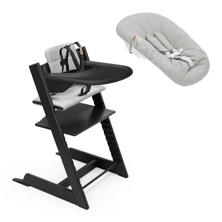Stokke Tripp Trapp High Chair2 and Anthracite Cushion with Newborn Set and Table Tray Black Black