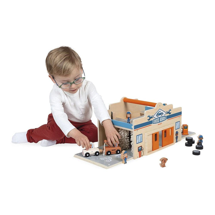 Janod Cross Roads Garage Wooden Playset
