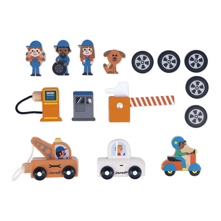 Janod Cross Roads Garage Wooden Playset