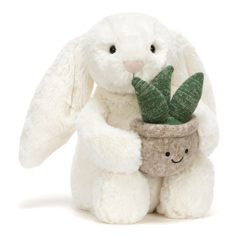 Jellycat Bashful Bunny Plush Toy - Cream Bunny with Plant (9 inch) Default Title