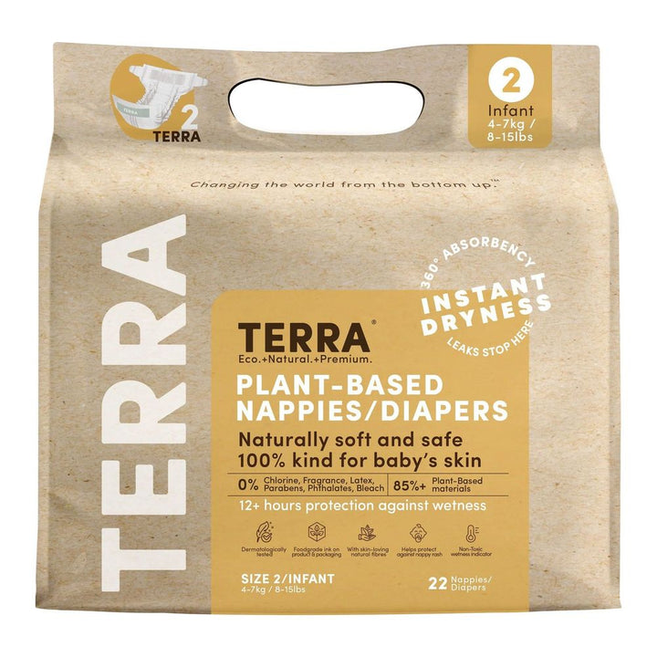 Terra Natural Plant-Based Eco-Friendly Diapers - 22 ct (Size 2, Infant) (Open Box) Default Title