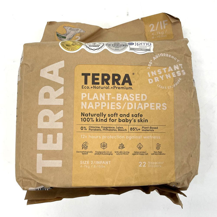 Terra Natural Plant-Based Eco-Friendly Diapers - 22 ct (Size 2, Infant) (Open Box)