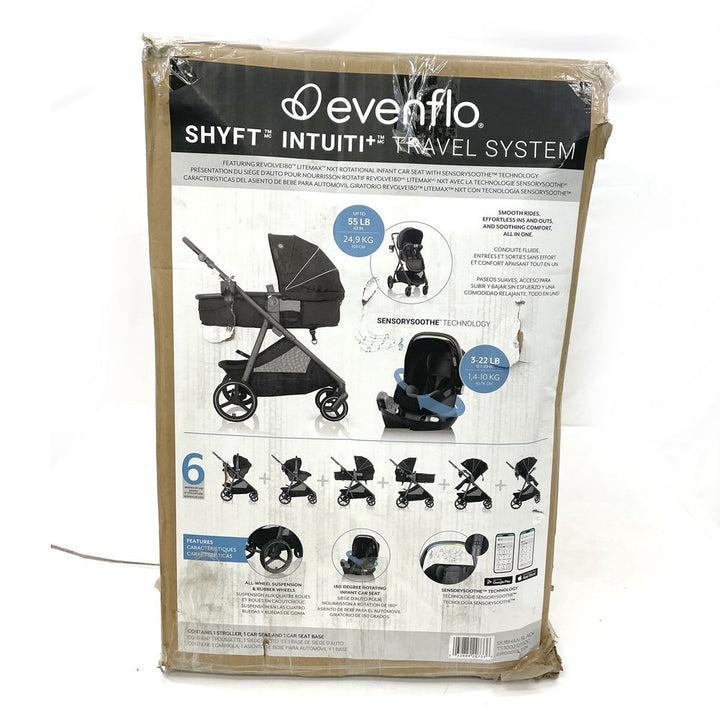 Evenflo Shyft Intuiti+ and Revolve180 LiteMax NXT with SensorySoothe Travel System - Dubhan Black (Open Box)