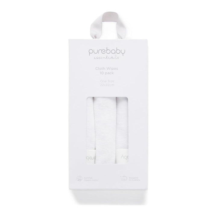 Purebaby 10-Pack Organic Cotton Cloth Wipes - White