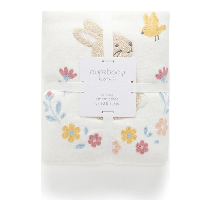 Purebaby Embroidered Plush Lined Blanket