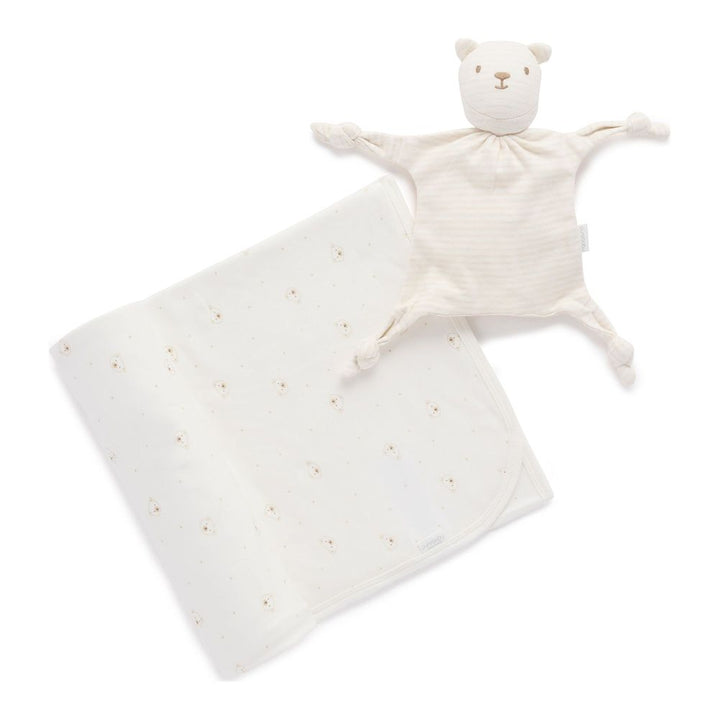 Purebaby Organic Cotton Bunny Rug and Snookie Soother Blanket Set Vanilla Bear