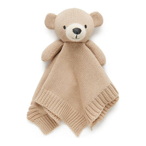 Purebaby Organic Cotton Knitted Comforter Toy Bear in Camel