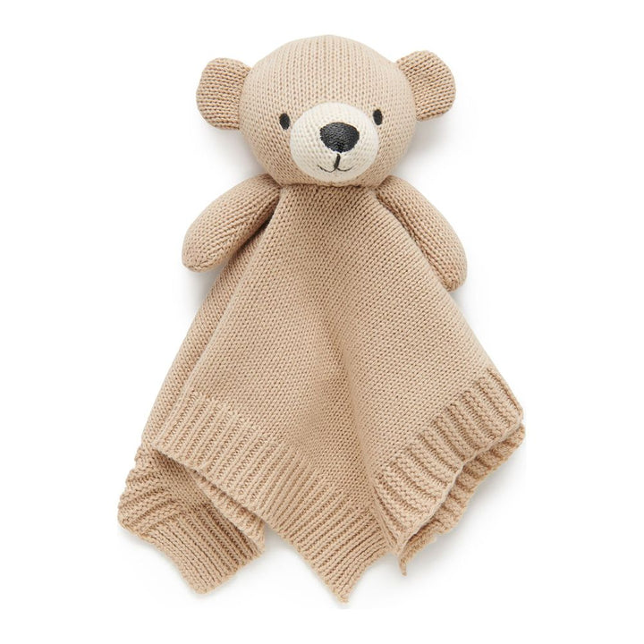 Purebaby Organic Cotton Knitted Comforter Toy Bear in Camel