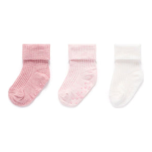Purebaby 3-Pack Organic Cotton Rib Socks Set Pink 0-3 Months