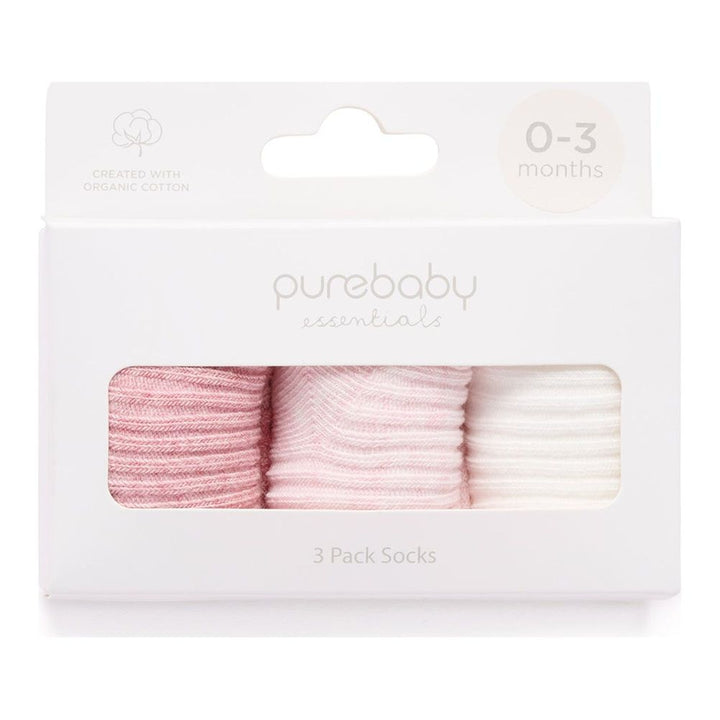 Purebaby 3-Pack Organic Cotton Rib Socks Set