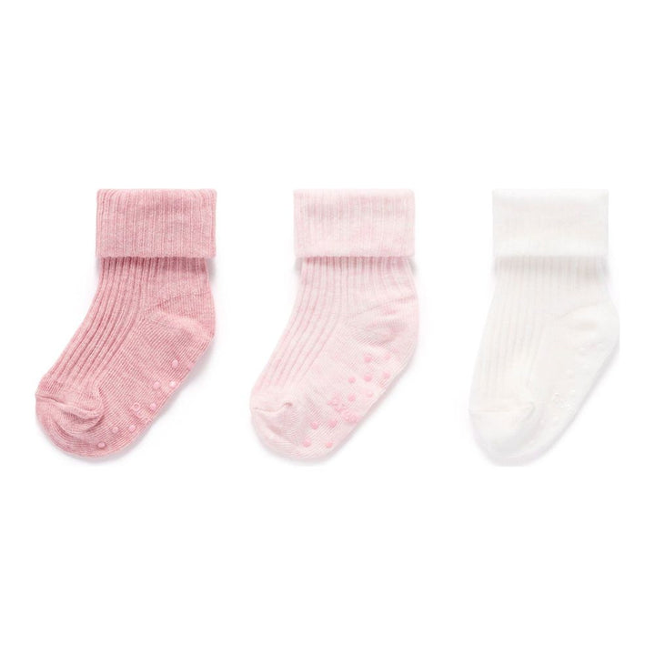Purebaby 3-Pack Organic Cotton Rib Socks Set Pink 3-6 Months