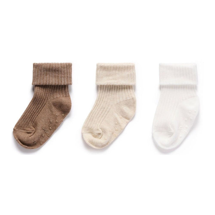 Purebaby 3-Pack Organic Cotton Rib Socks Set Wheat 0-3 Months