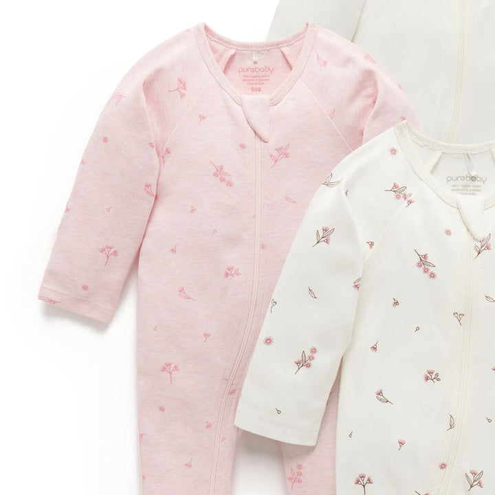 Purebaby 4-Pack Organic Cotton Zip Growsuit