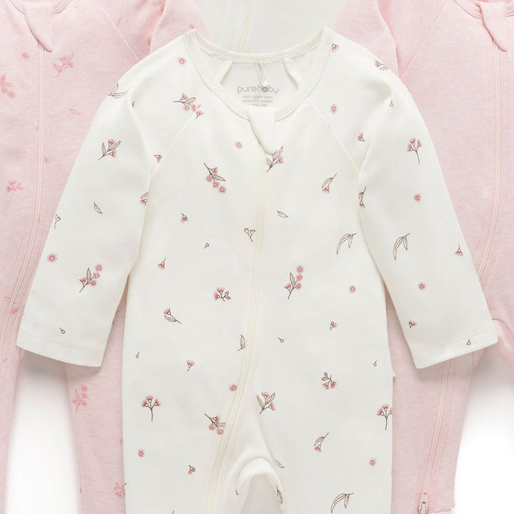 Purebaby 4-Pack Organic Cotton Zip Growsuit
