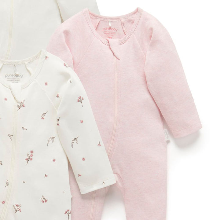 Purebaby 4-Pack Organic Cotton Zip Growsuit